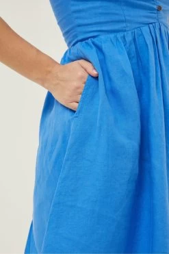 FatFace Blue Aideen Linen Dress -Fashion Clothing Store T49394s4