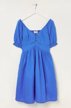 FatFace Blue Aideen Linen Dress -Fashion Clothing Store T49394s5