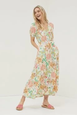 FatFace Natural Vivvie Paradise Floral Midi Dress