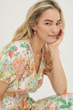 FatFace Natural Vivvie Paradise Floral Midi Dress -Fashion Clothing Store T49421s3