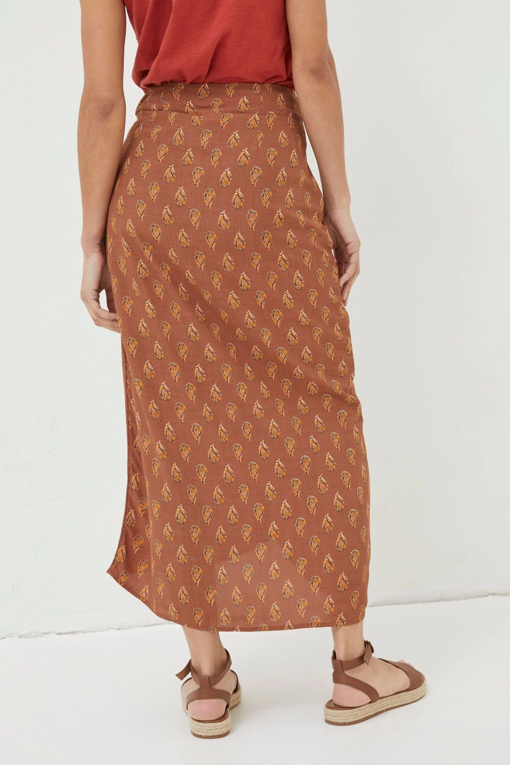 FatFace Serren Woodblock Midi Brown Skirt 4 FatFace Serren Woodblock Midi Brown Skirt - Image 4