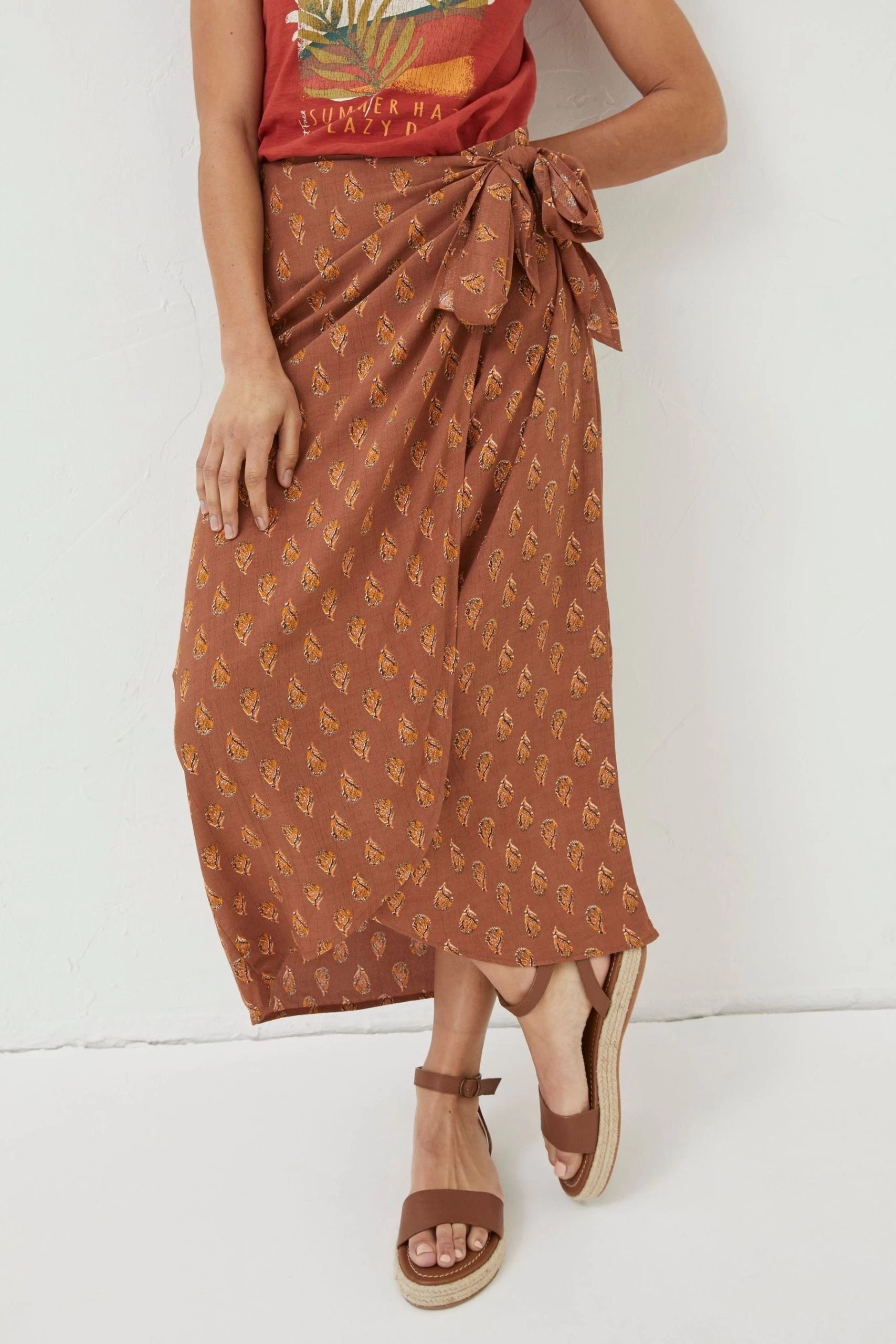 FatFace Serren Woodblock Midi Brown Skirt 5 FatFace Serren Woodblock Midi Brown Skirt - Image 5