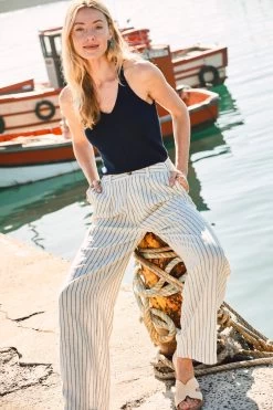 FatFace Cream Pendeen Stripe Wide Leg Trousers