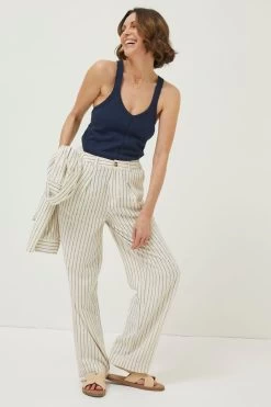 FatFace Cream Pendeen Stripe Wide Leg Trousers -Fashion Clothing Store T49435s3