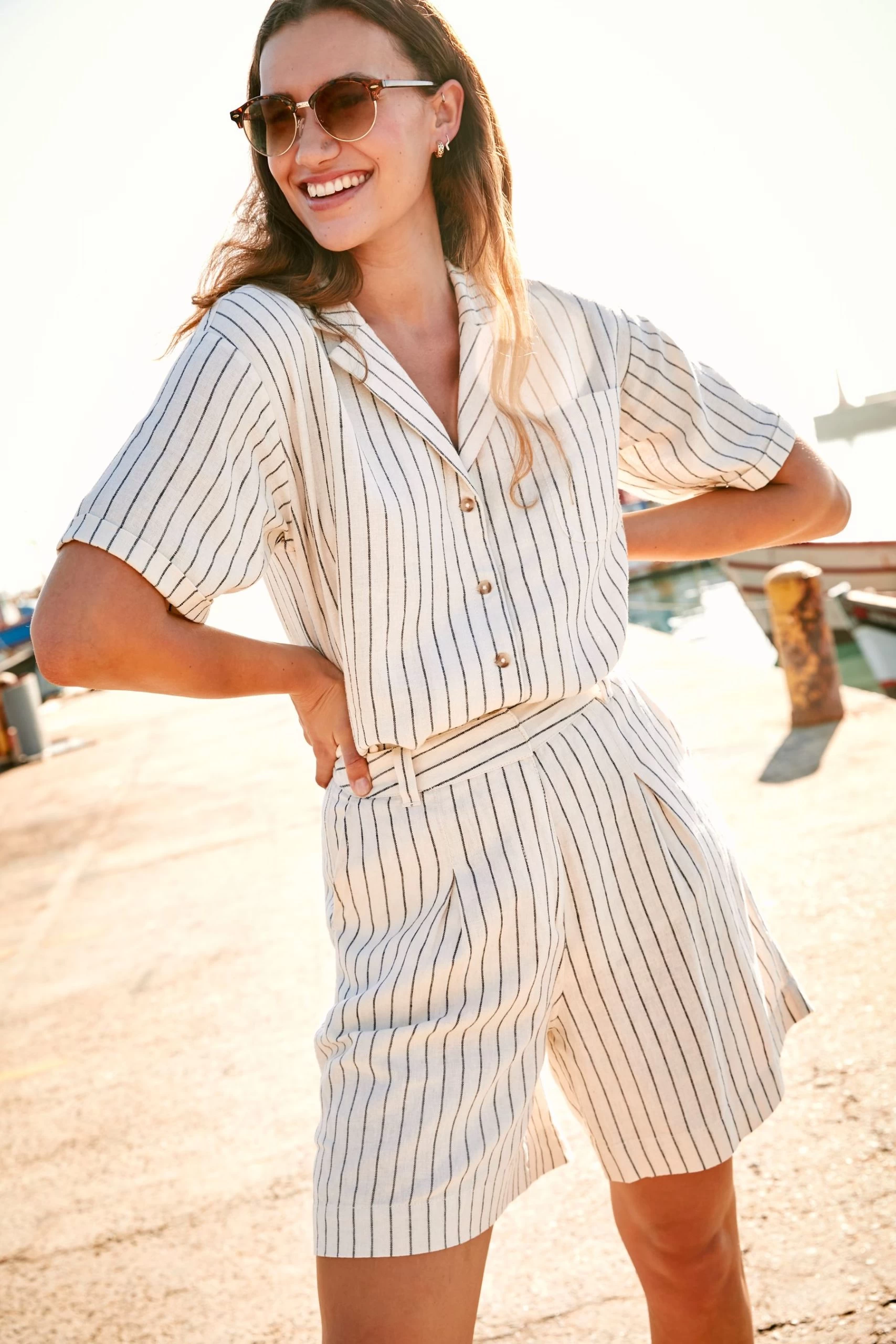 FatFace Natural Olivia Stripe Linen Shirt 1 FatFace Natural Olivia Stripe Linen Shirt