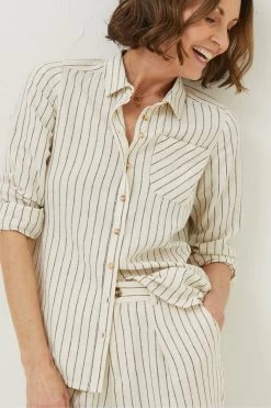 FatFace Natural Olivia Stripe Linen Shirt 12 FatFace Natural Olivia Stripe Linen Shirt -Fashion Clothing Store T49443s6