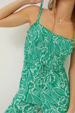 FatFace Green Natalie Tropical Leaf Jumpsuit -Fashion Clothing Store T49475s4