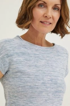 FatFace Blue Faye Button Back Knit Top -Fashion Clothing Store T49485s3