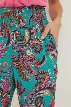 FatFace Green Festival Shirred Trousers -Fashion Clothing Store T49489s3