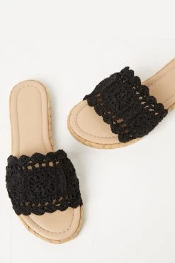 FatFace Cate Crochet Raffia Black Sliders -Fashion Clothing Store T53241s5