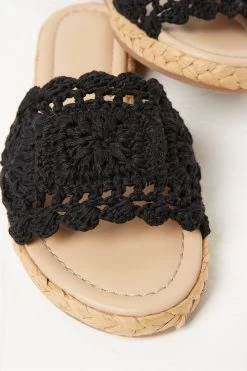 FatFace Cate Crochet Raffia Black Sliders -Fashion Clothing Store T53241s6
