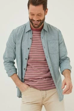 FatFace Green Long Sleeve Bugle Linen Cotton Shirt