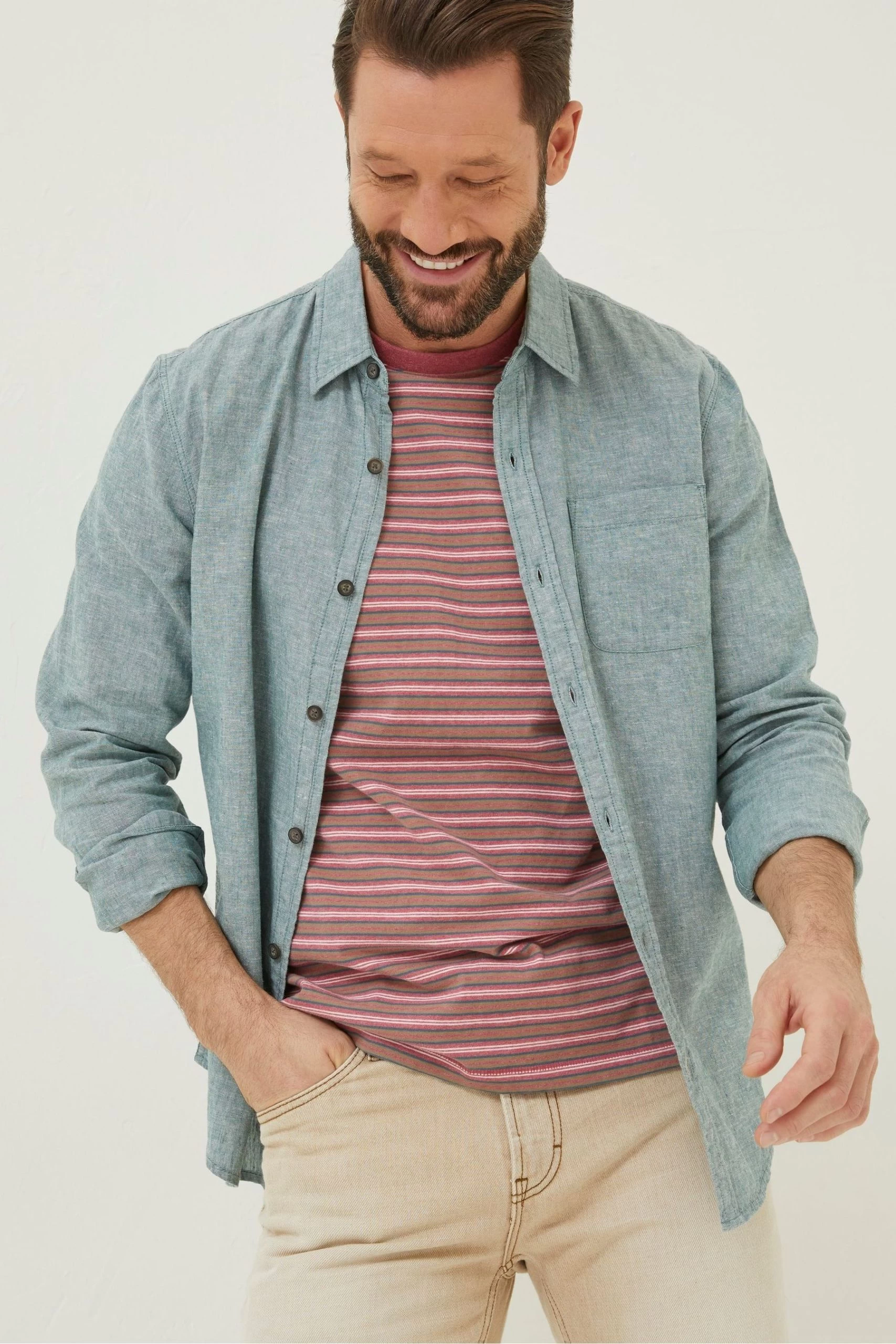 FatFace Green Long Sleeve Bugle Linen Cotton Shirt 1 FatFace Green Long Sleeve Bugle Linen Cotton Shirt