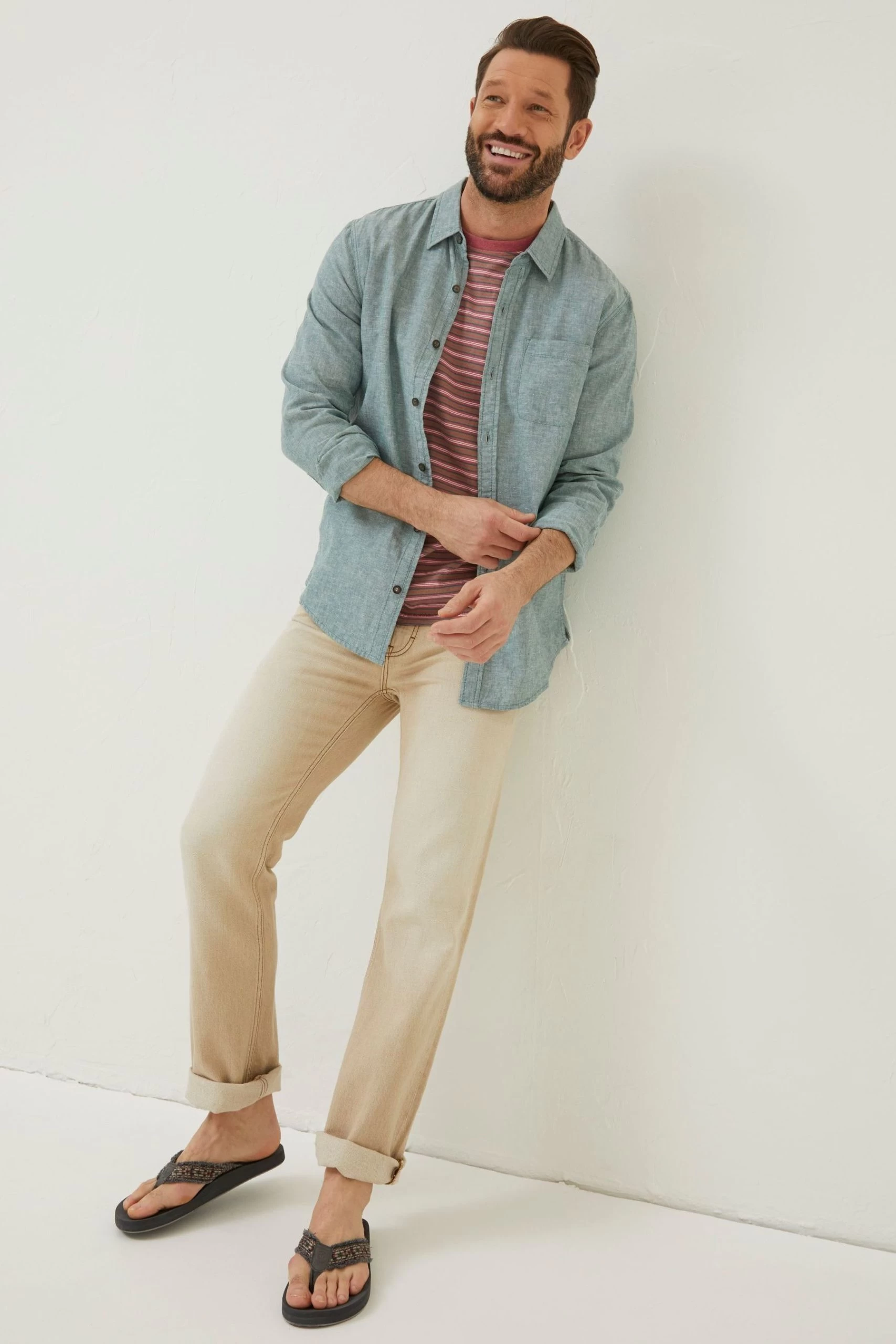 FatFace Green Long Sleeve Bugle Linen Cotton Shirt 3 FatFace Green Long Sleeve Bugle Linen Cotton Shirt - Image 3