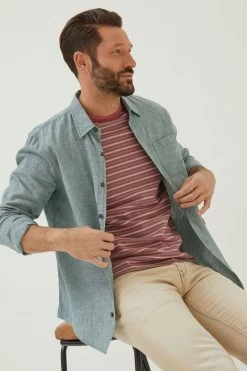 FatFace Green Long Sleeve Bugle Linen Cotton Shirt 9 FatFace Green Long Sleeve Bugle Linen Cotton Shirt -Fashion Clothing Store T54269s4