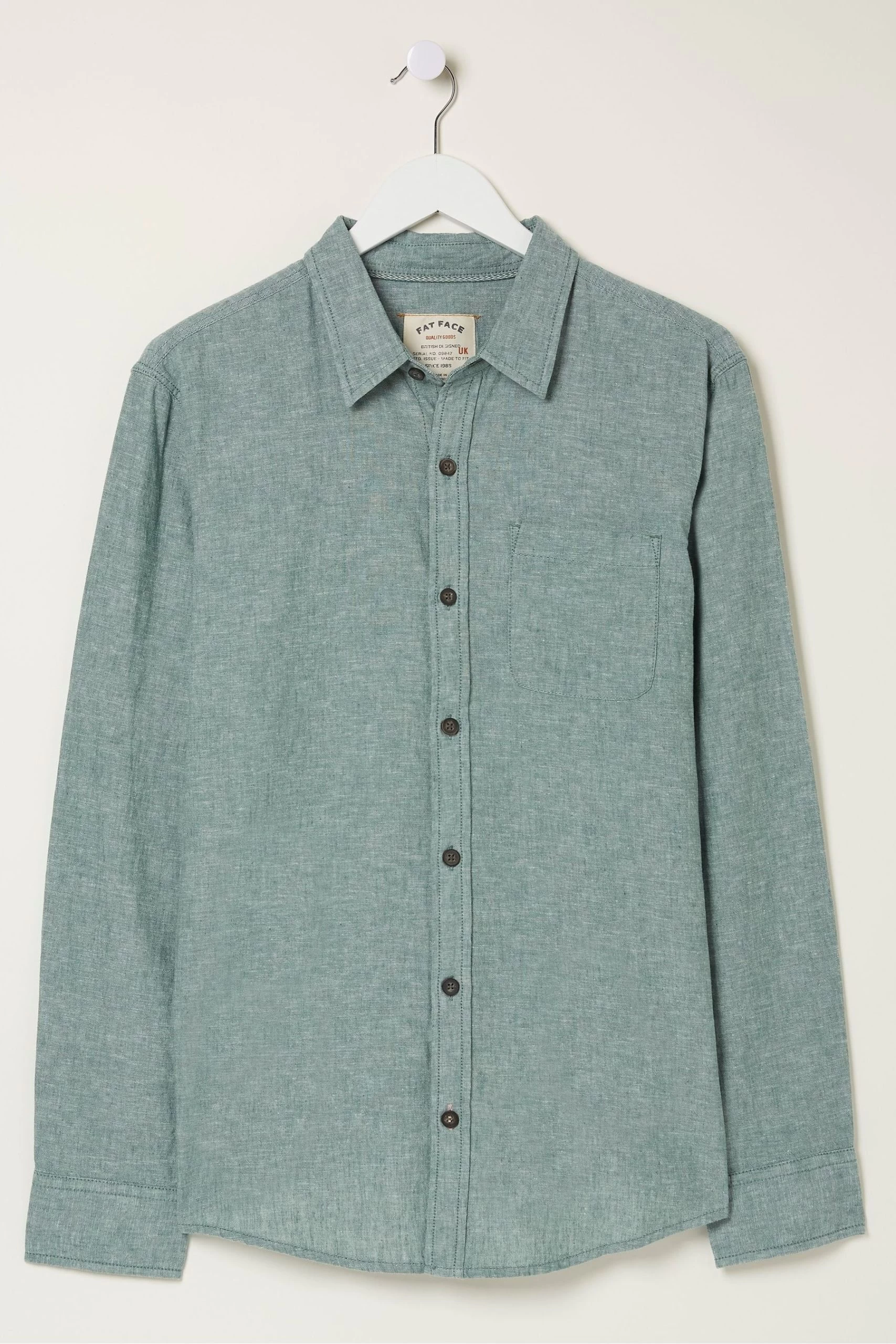 FatFace Green Long Sleeve Bugle Linen Cotton Shirt 6 FatFace Green Long Sleeve Bugle Linen Cotton Shirt - Image 6