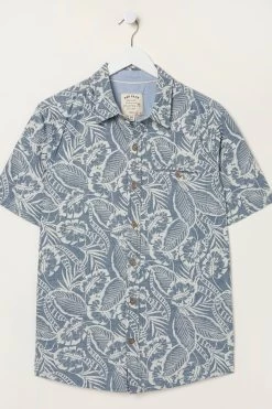 FatFace Blue Paddon Palm Print Shirt -Fashion Clothing Store T54271s7