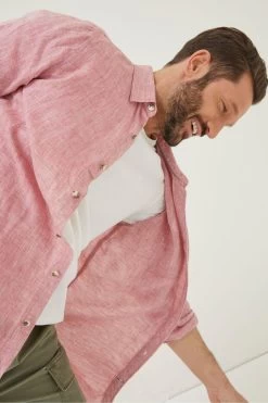 FatFace Pink Plain Linen Shirt -Fashion Clothing Store T54370s3