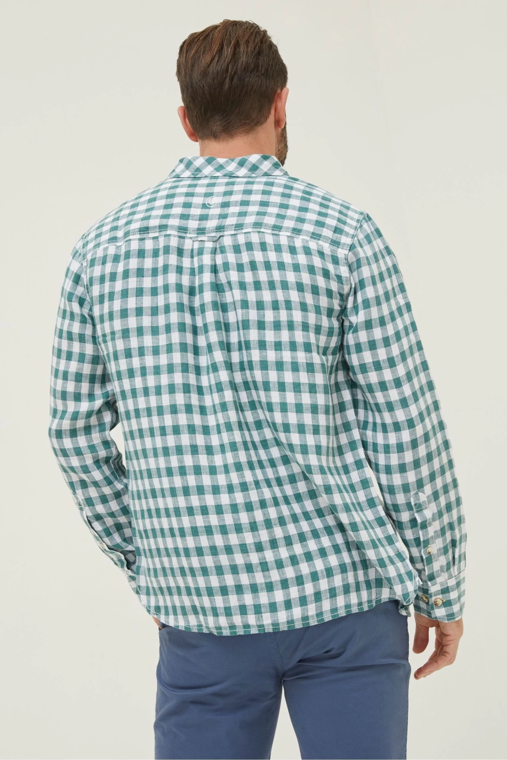 FatFace Green Gingham Linen Shirt 2 FatFace Green Gingham Linen Shirt - Image 2