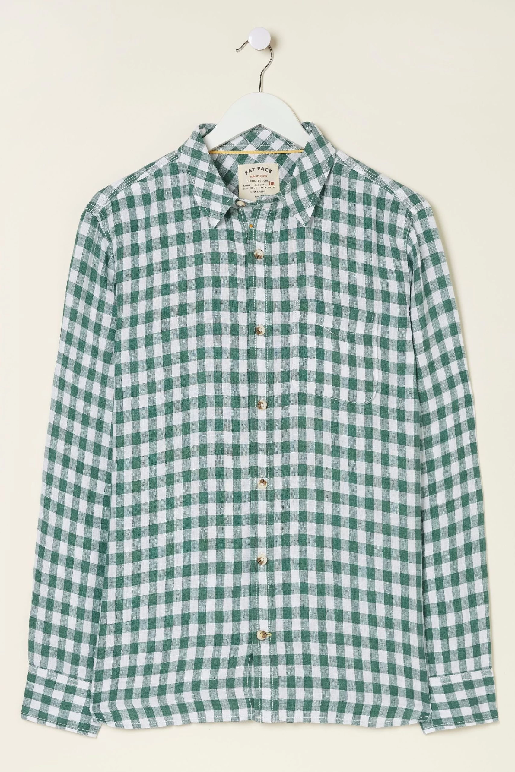 FatFace Green Gingham Linen Shirt 5 FatFace Green Gingham Linen Shirt - Image 5