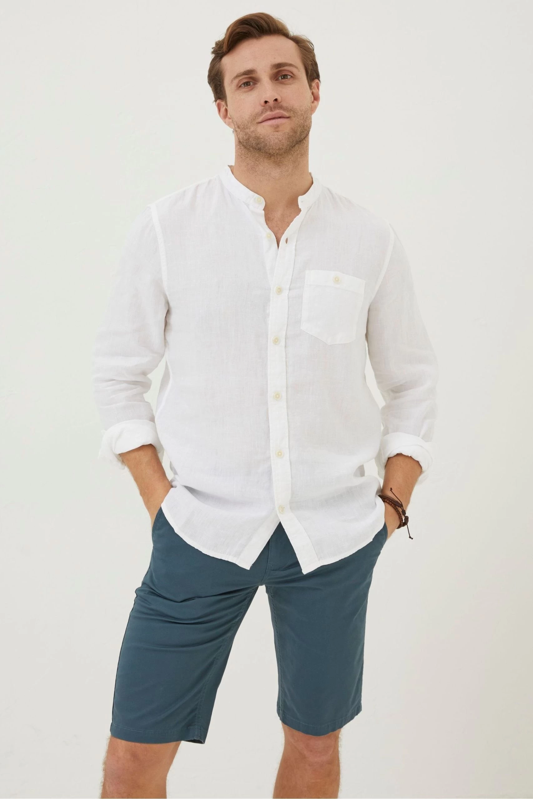 FatFace Linen Grandad White Shirt 1 FatFace Linen Grandad White Shirt