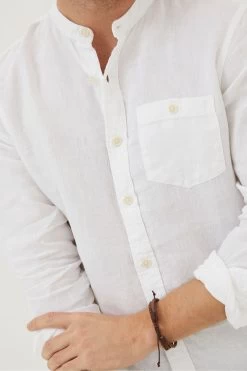 FatFace Linen Grandad White Shirt 8 FatFace Linen Grandad White Shirt -Fashion Clothing Store T54635s4