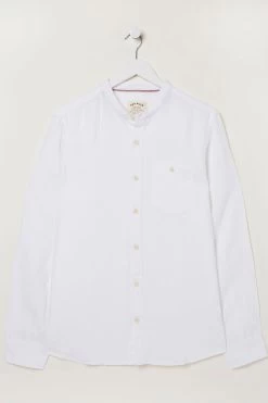 FatFace Linen Grandad White Shirt 9 FatFace Linen Grandad White Shirt -Fashion Clothing Store T54635s5