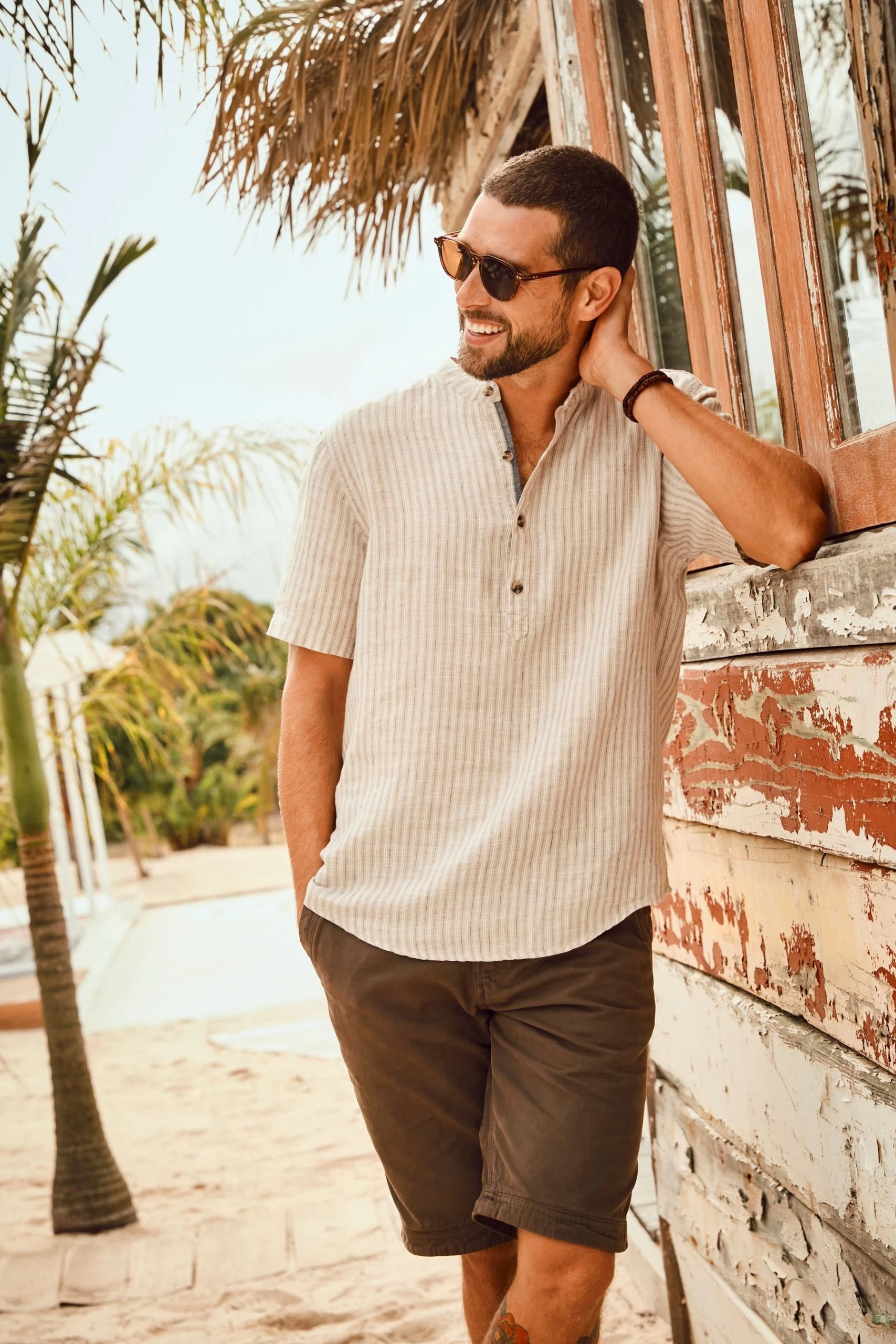 FatFace Natural Stripe Pop Over Linen Shirt 1 FatFace Natural Stripe Pop Over Linen Shirt