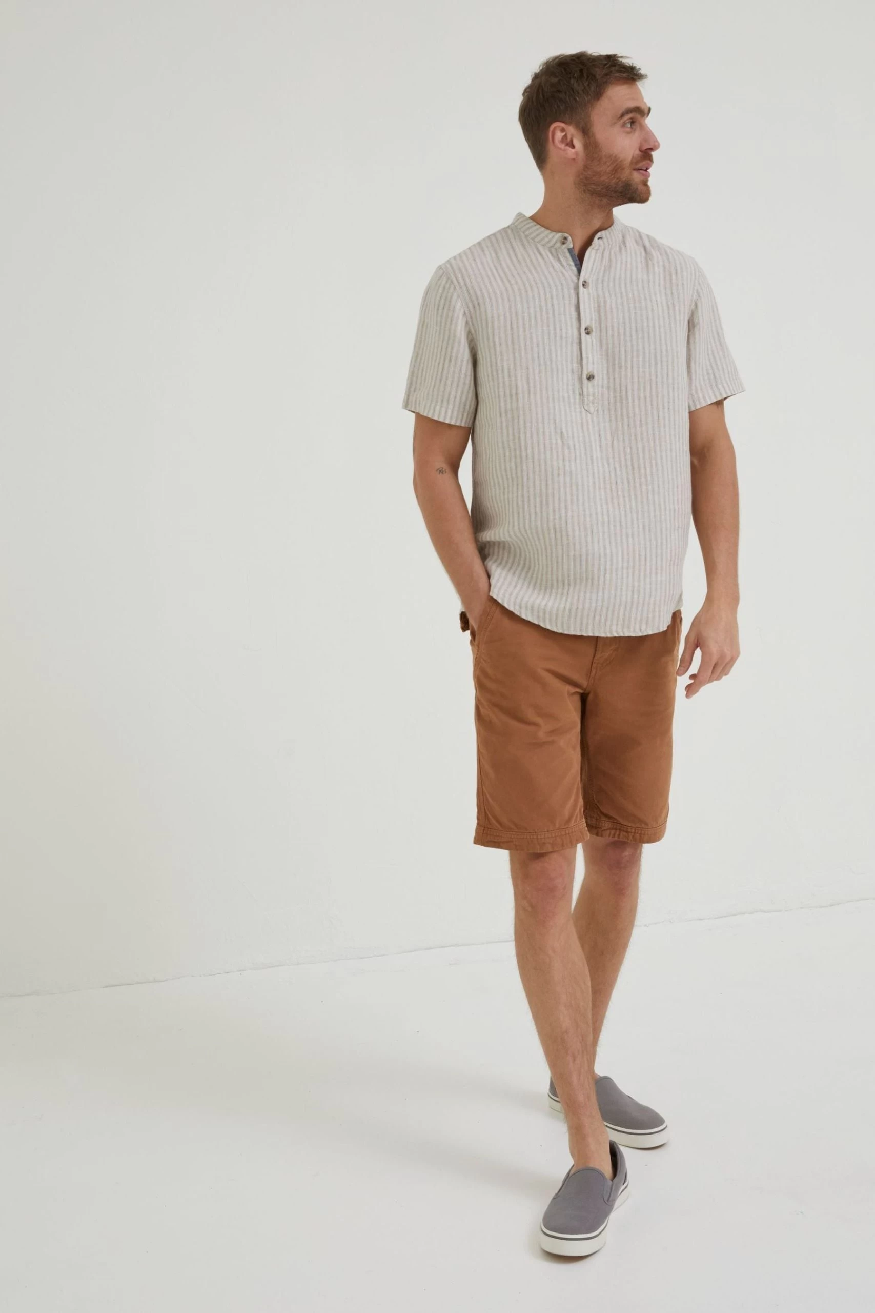 FatFace Natural Stripe Pop Over Linen Shirt 5 FatFace Natural Stripe Pop Over Linen Shirt - Image 5