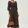 FatFace Adele Woodblock Black Midi Dress