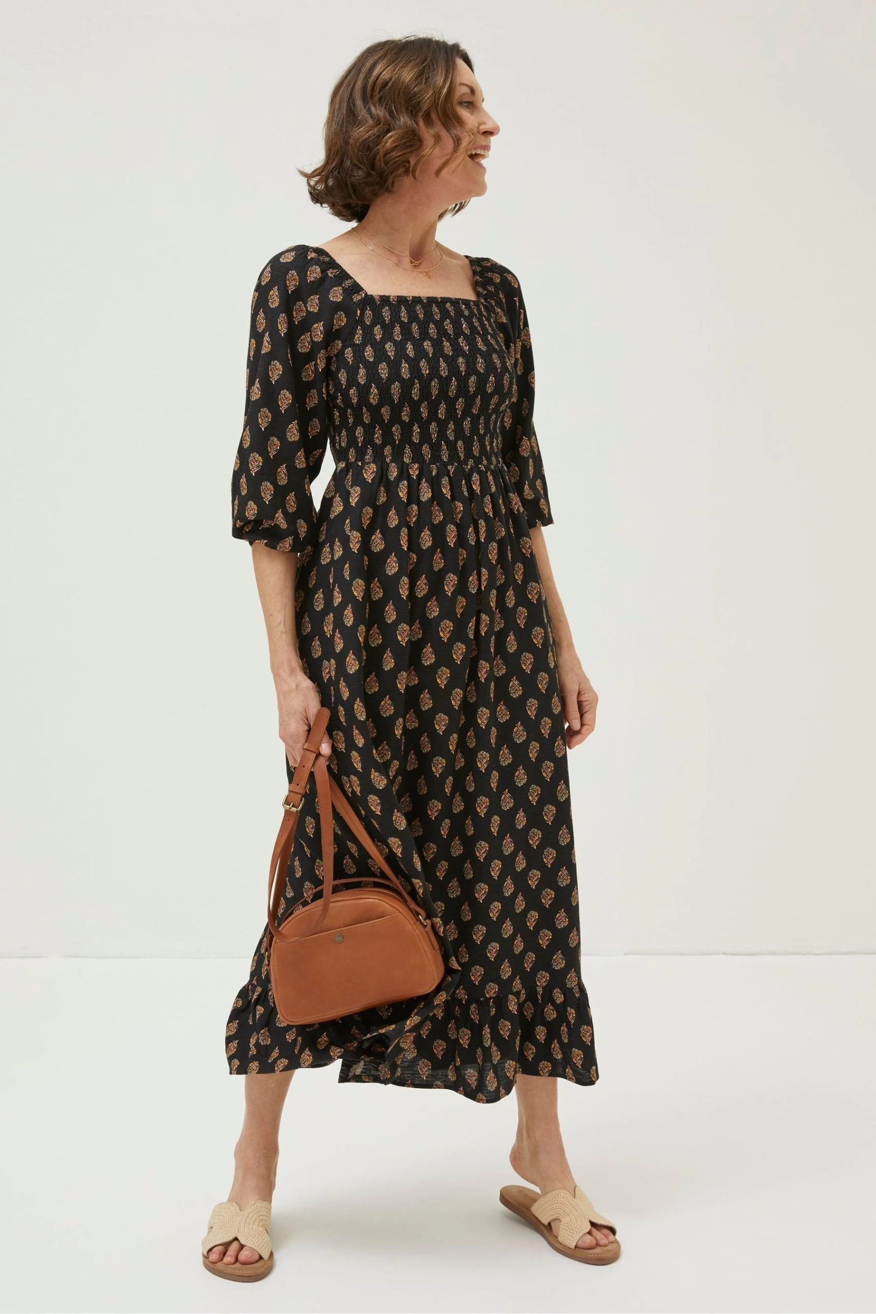 FatFace Adele Woodblock Black Midi Dress 1 FatFace Adele Woodblock Black Midi Dress