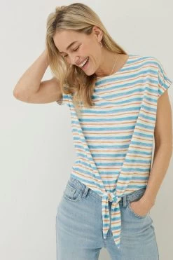 FatFace Blue Fran Stripe Tie Front Top