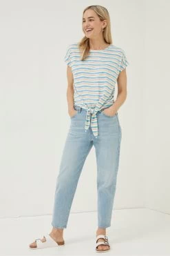 FatFace Blue Fran Stripe Tie Front Top -Fashion Clothing Store T60276s3