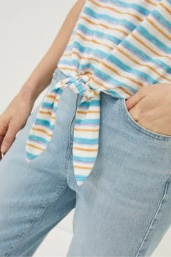 FatFace Blue Fran Stripe Tie Front Top -Fashion Clothing Store T60276s4