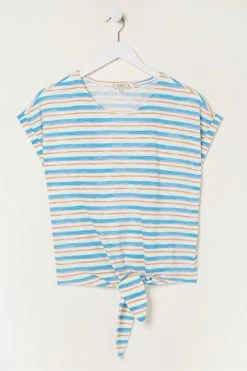 FatFace Blue Fran Stripe Tie Front Top -Fashion Clothing Store T60276s5