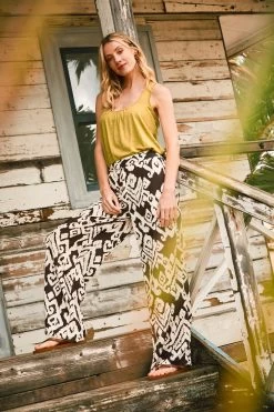 FatFace Isla Bold Ikat Wide Leg Brown Trousers