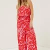 FatFace Red Bennie Ikat Jumpsuit
