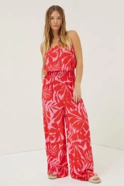 FatFace Red Bennie Ikat Jumpsuit