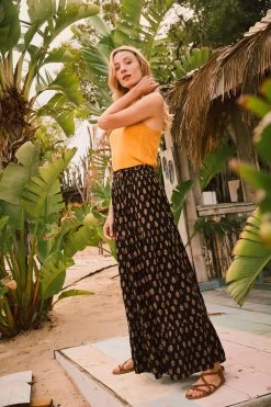 FatFace Jayla Woodblock Black Maxi Skirt