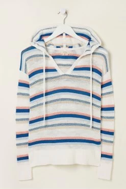 FatFace Natural Coastal Stripe Knitted Hoodie -Fashion Clothing Store U04 580s5