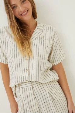 FatFace Natural Mali Linen Blend Stripe Shirt -Fashion Clothing Store U04310s3