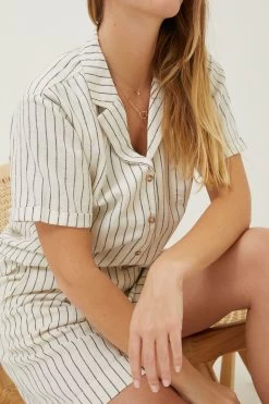 FatFace Natural Mali Linen Blend Stripe Shirt -Fashion Clothing Store U04310s4