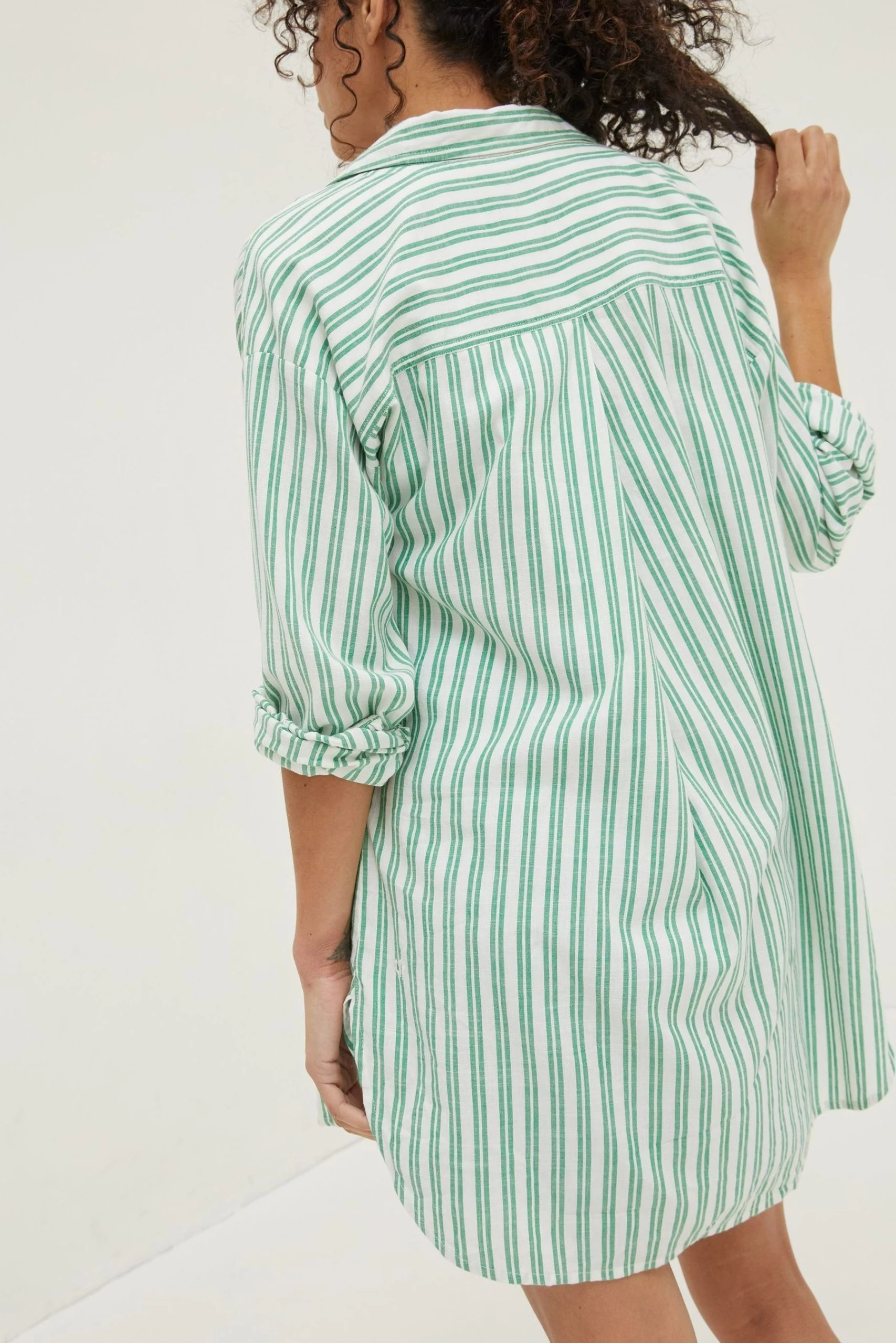 FatFace Green Billie Stripe Longline Shirt 5 FatFace Green Billie Stripe Longline Shirt - Image 5