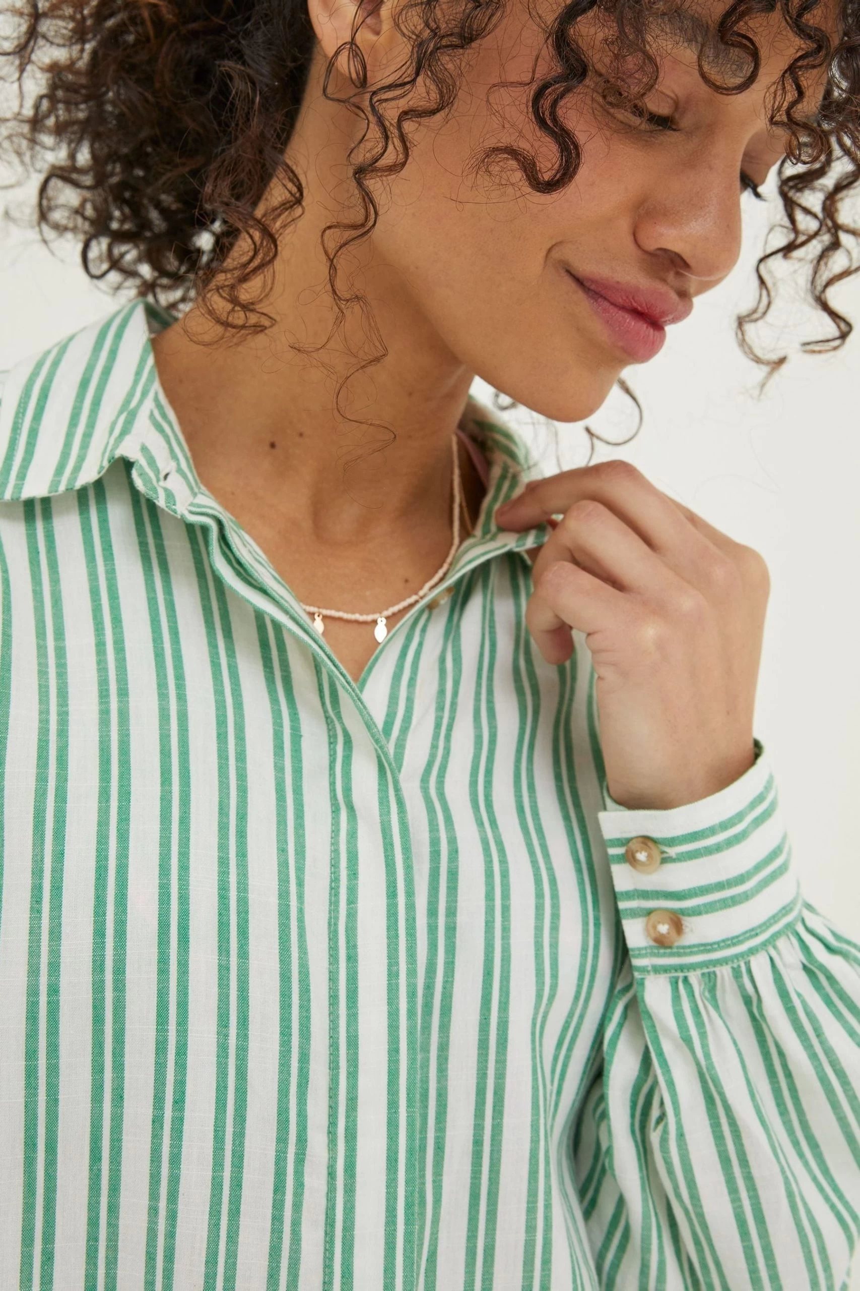FatFace Green Billie Stripe Longline Shirt 8 FatFace Green Billie Stripe Longline Shirt - Image 8