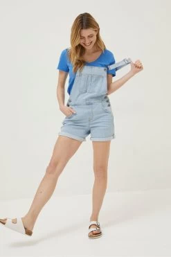 FatFace Blue Shortie Dungarees -Fashion Clothing Store U04412s3 1