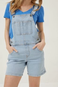 FatFace Blue Shortie Dungarees -Fashion Clothing Store U04412s5