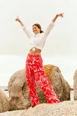 FatFace Red Ikat Leaves Palazzo Trousers