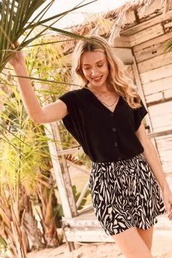 FatFace Val Linen Blend Black Shirt