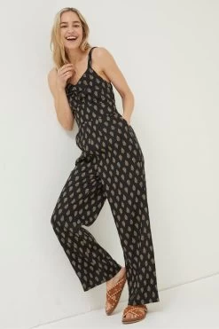 FatFace Vic Linen Woodblock Black Jumpsuit