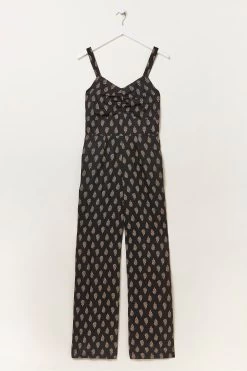 FatFace Vic Linen Woodblock Black Jumpsuit -Fashion Clothing Store U04488s6